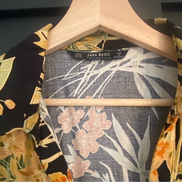 ZARA made in Morocco black shirt dress with floral detail. Size Medium. - Picture 3 of 14